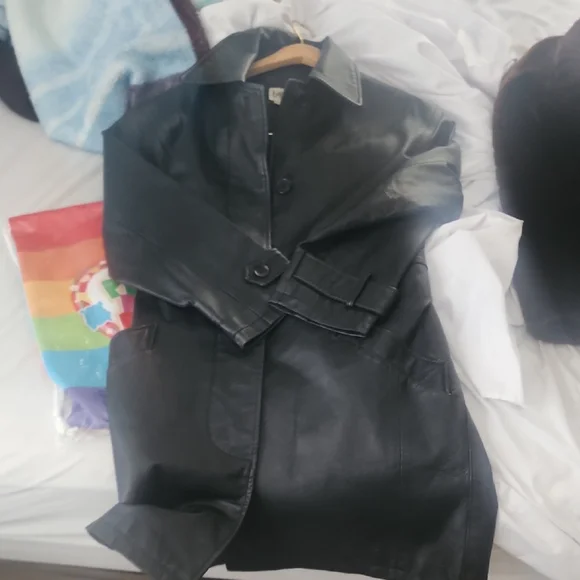 Bagatelle Vintage Black Leather Midi Trench Coat Belted Edgy 90s - Picture 12 of 12